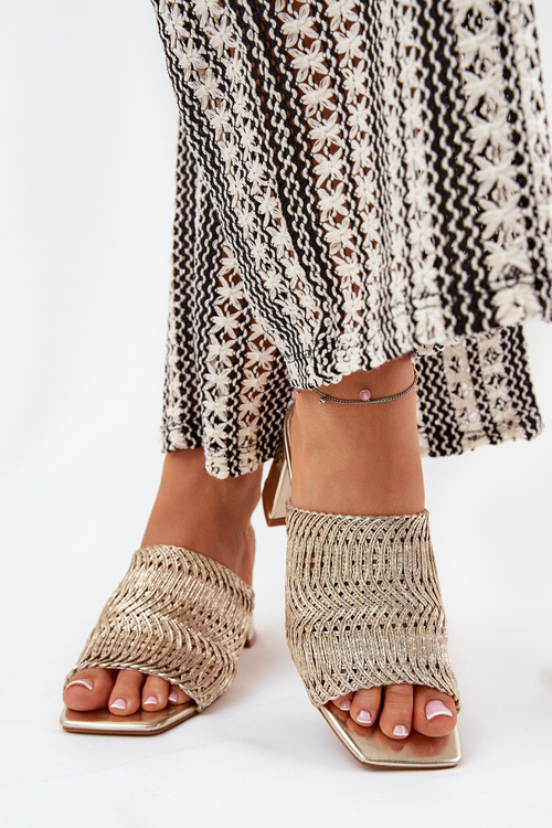 Dámske Šľapky S Pletením Na Opätku Zlate Ciariloria