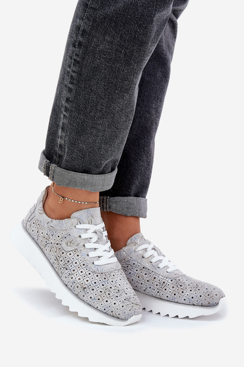 Semišové Vzorované Sportovní Boty Na Platformě S Leskem D&A LR51-635 Stříbrné