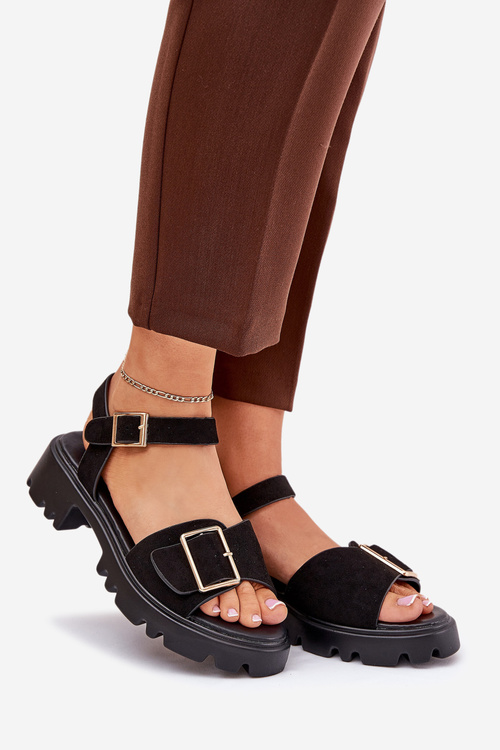 Eko Semišové Sandále Dámske S Prackou Čierne Gofielle