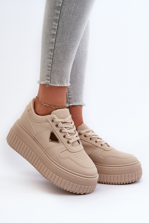 Dámske Tenisky Z Ekokože Na Masívnej Platforme Beige Chrisstin
