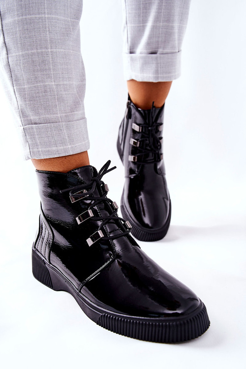 Boty Lakované Na Zip černé Vica