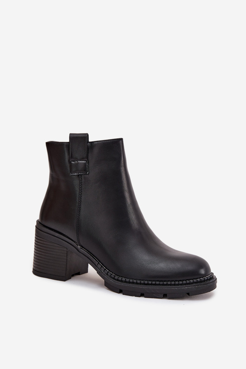 Zateplené dámské kotníkové boty z eko kůže na podpatku černé Alvena