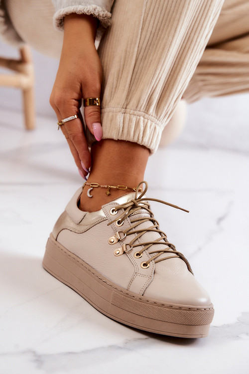 Kožené športové topánky na svetelnej béžovej platforme Mary Ann