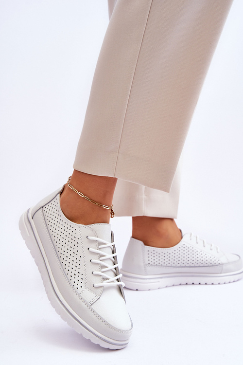 Dámske kožené športové topánky, biele tenisky