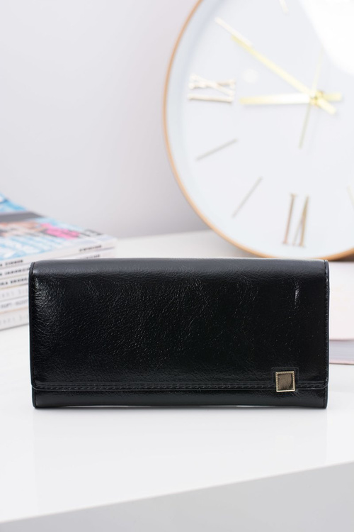 Large Women's Black Trendy Wallet Gold Zipper
