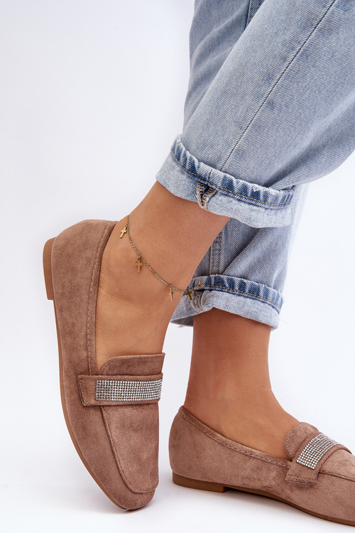 Dámske svetlo -Brown ralrika Moccasins so zirkónmi