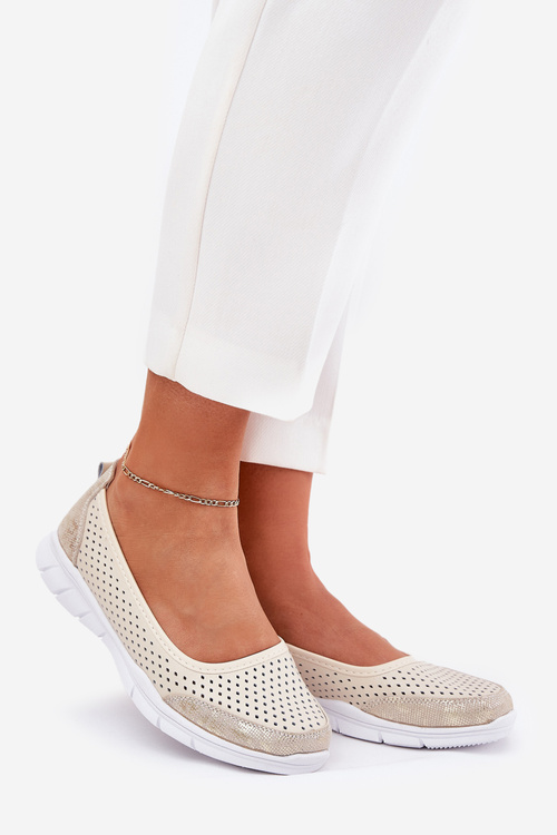 Kožené Dierkované Baletky Vinceza 95323 Béžové