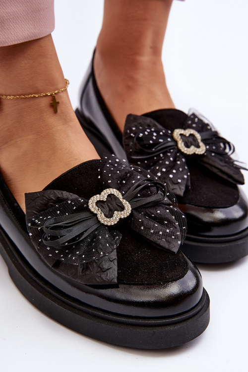 Dámske lakovane mokasíny s mašľou Laura Messi 2786 čierne