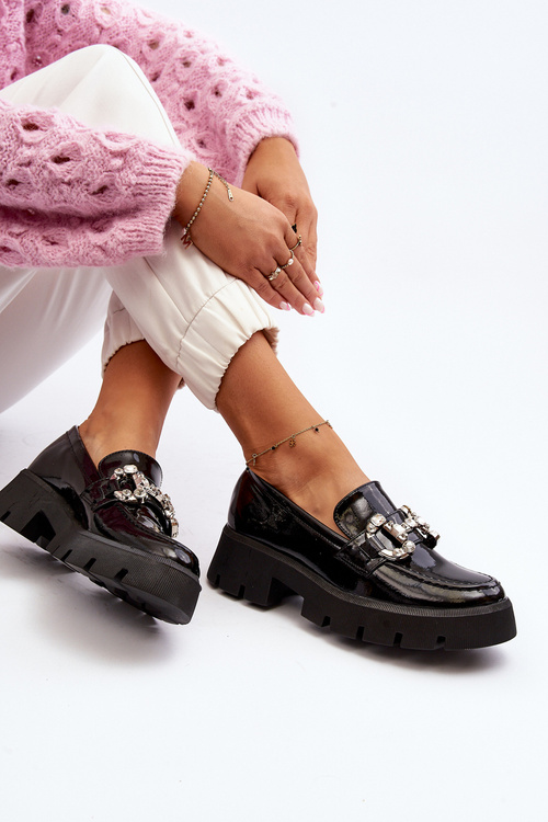 Dámske lakovane mokasíny s ozdobou Čierne Arsaba