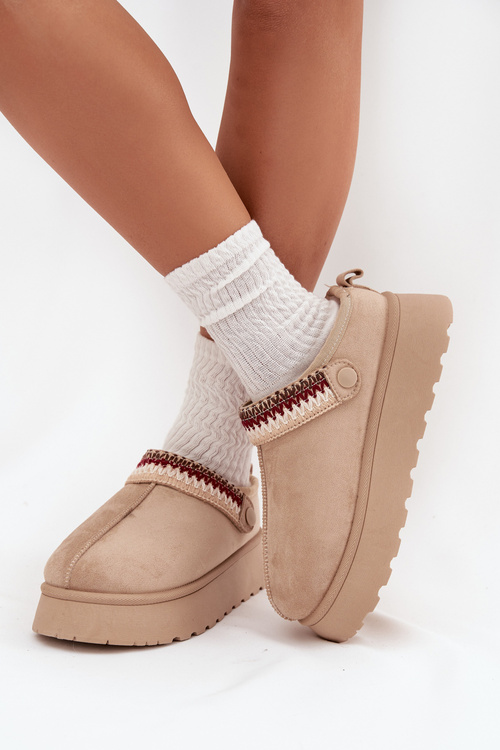 Dámske nízke snehule s pohyblivým pásom a výšivkou na platforme svetlosivohnedé Lyrisse