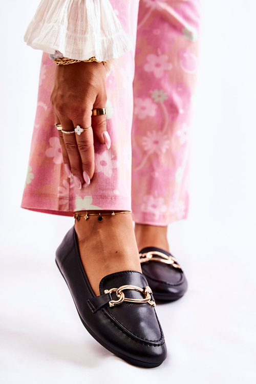 Kožené mokasíny S Dekorací Černá Millario