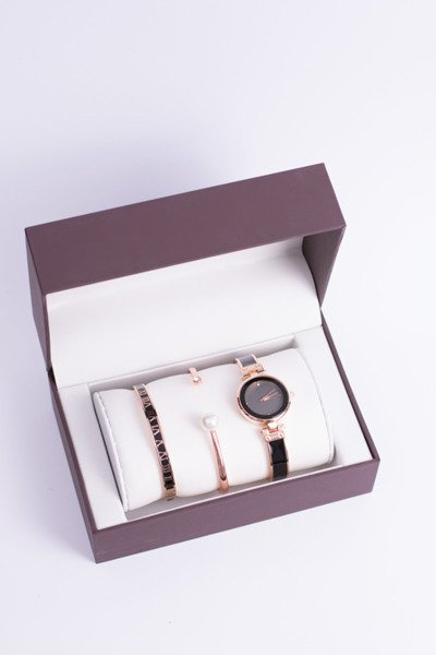 Dámske hodinky so zlatý ružový náramok čierny