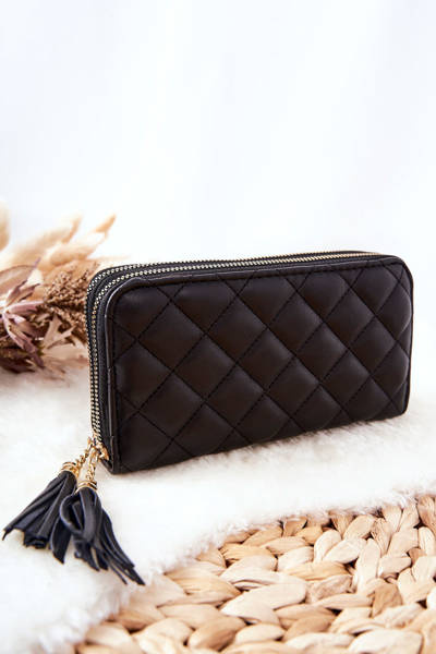 Velká Prošívaná Peněženka Se Zipy Černý