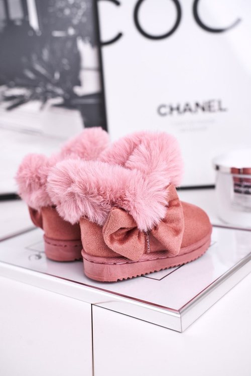 Dětské sněhule teplé s kožešinou růžové Vella