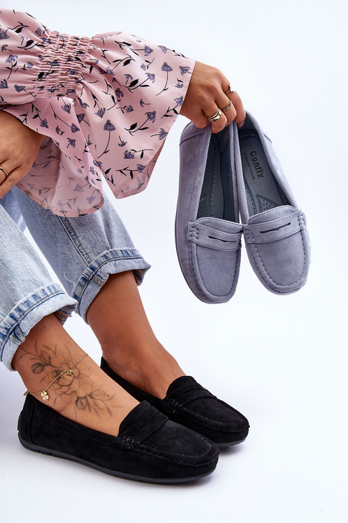 Ženské semišové mokasíry čierna lenvie