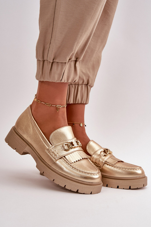 Eko Kožené Dámské Mokasíny S Ozdobou Zlaté Zanita