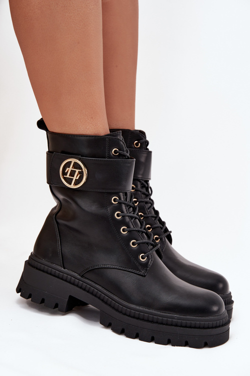 Dámské Botky Pracovní Se Zlatým Detalem Zateplené Černé Fiorena