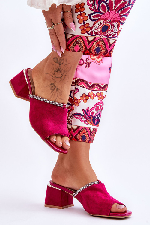 Semišové pantofle na vysokém podpatku S.Barski KV-612-2 Fuchsia