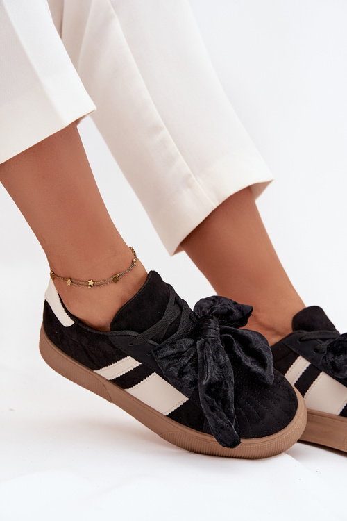 Dámske tenisky s semišovou mašľou čierne Ashlyn