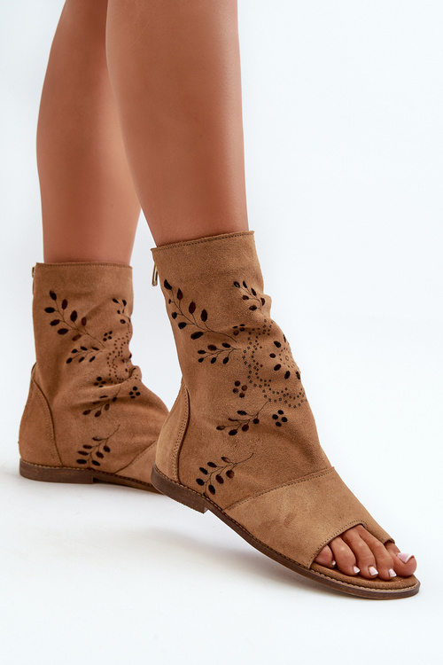 Zazoo 3437 Dámské semišové sandály s návlekem na zip Camel