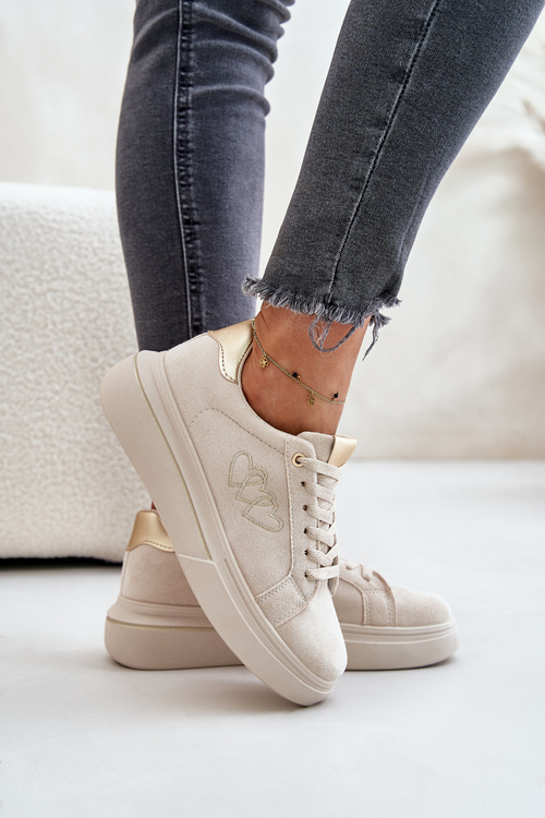 Dámské sneakers na platformě se srdíčky béžové Avirorae