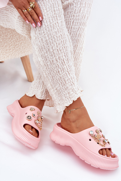 Pěnové Dámske Šľapky So Zlatými Krúžkami Růžové Hortiana