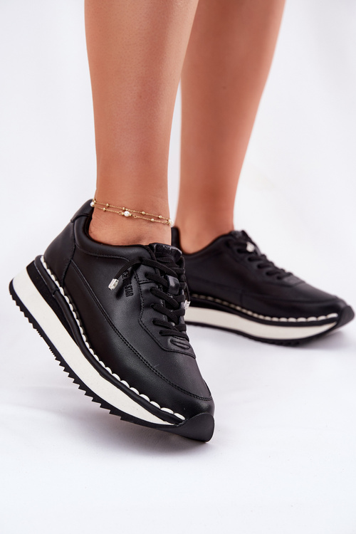 Dámské Kožené Sneakers Na Platformě Big Star RR274A335 Černé