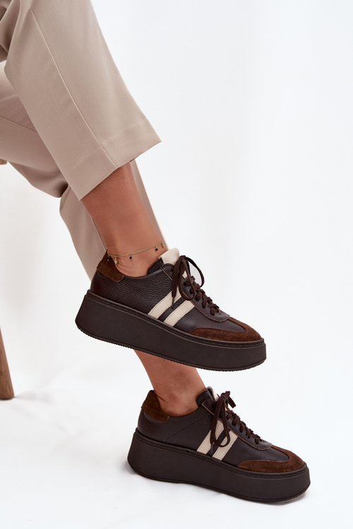 Kožené dámske tenisky na platforme Zazoo 3775 čokoládové