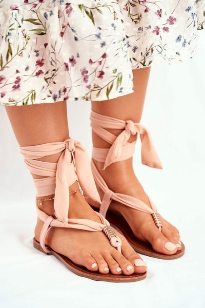 Dámske sandále zviazané béžové deril