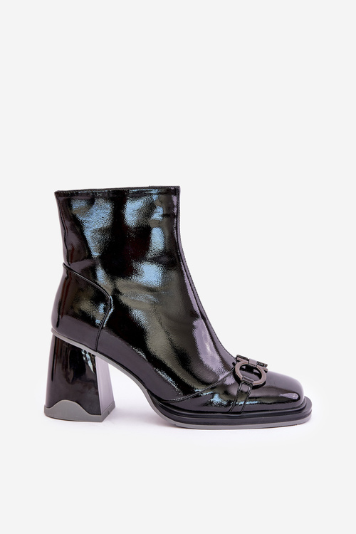 Lakované botky na podpatku z podšívkou a ozdobou MR880-021 černé D&A