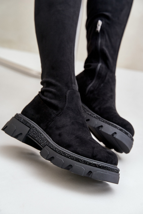 Dámske Čižmy Nad Kolena Eko Semišové Čierne Irithalla