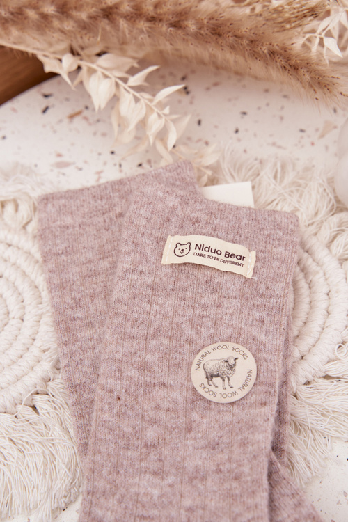 Teplé vlněné dámské ponožky s výšivkou béžové