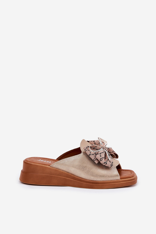 Dámské Pantofle Na Klínu S Mašlí Zlaté Moonzella