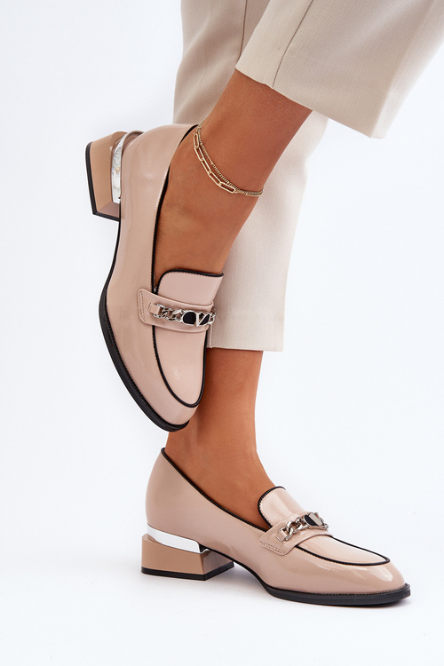 Dámské lakované lodičky na nízkém podpatku béžové Albreide