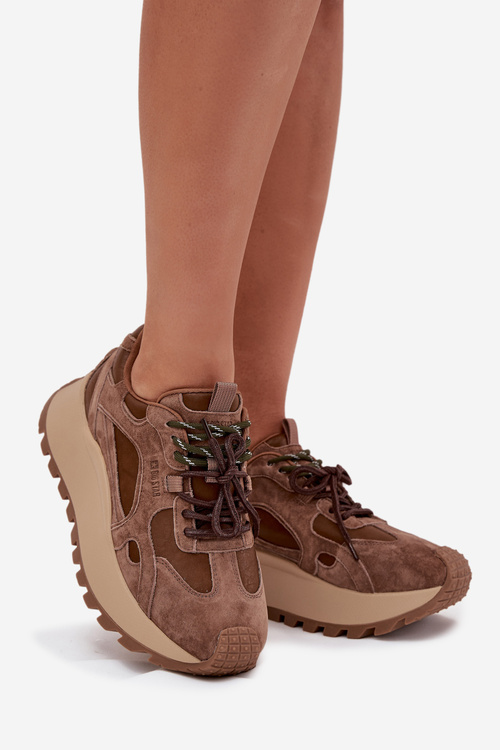 Kožené sneakersy na platformě dámské Big Star SS274626 HI-POLY SYSTEM Camel