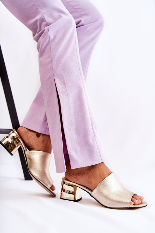 Kožené Dámské Pantofle Na Podpatku zlate Perry