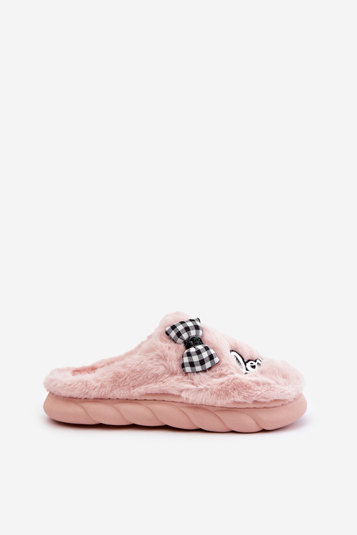 Dámske Fleece Papuče S Nášivkami A Mašľou Rúžové Linnorelia