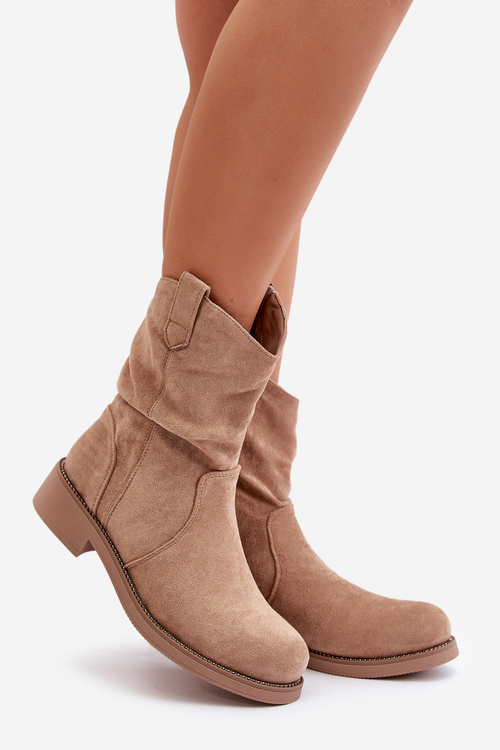 Zateplené dámské boty s nařasením a ozdobou béžové Etteara