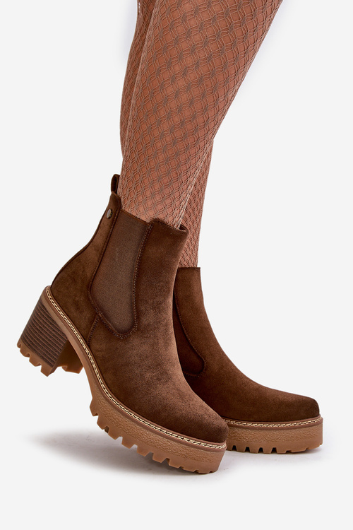 Dámské Zateplené Botky Na Podpatku Eko Semišové Hnědé Irissinae