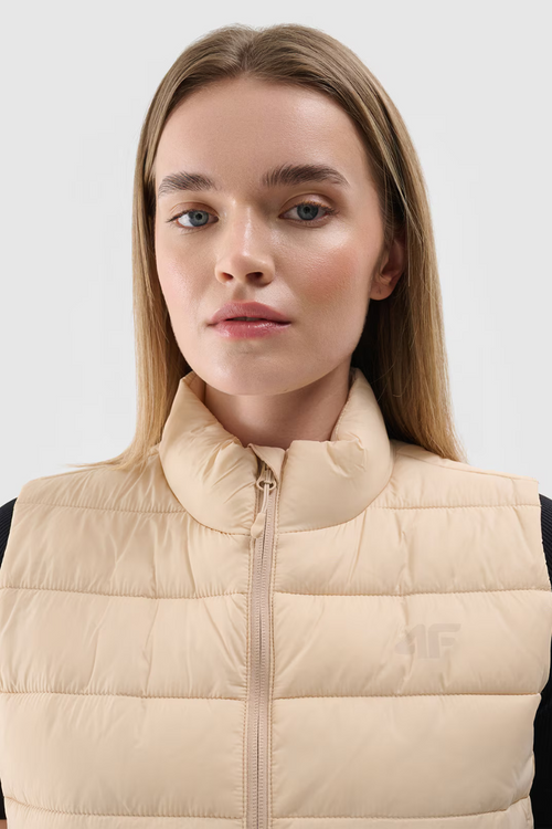 Dámsky Perový Bezrukávnik S Golierom 4F Béžový 4FWAW24TVJAF139-83S