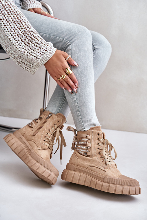 Dámské boty na platformě s ozdobným šněrováním hnědé Edidda