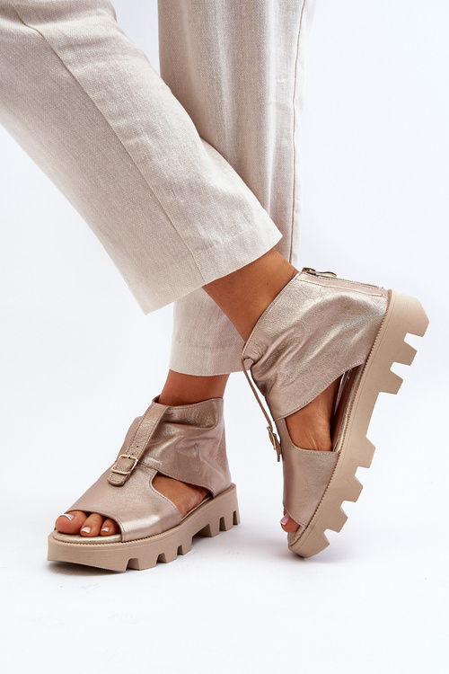 Zazoo 999 Kožené dámské sandály s zipem Zlaté