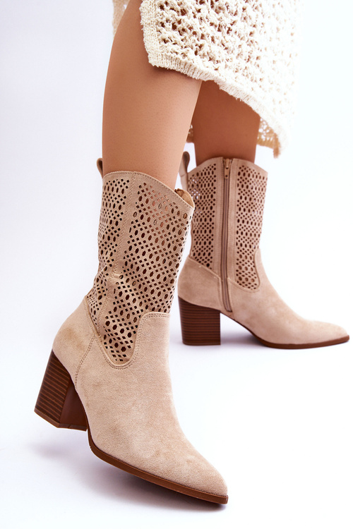 Dámské vysoké semišové kovbojské boty Béžová Turner