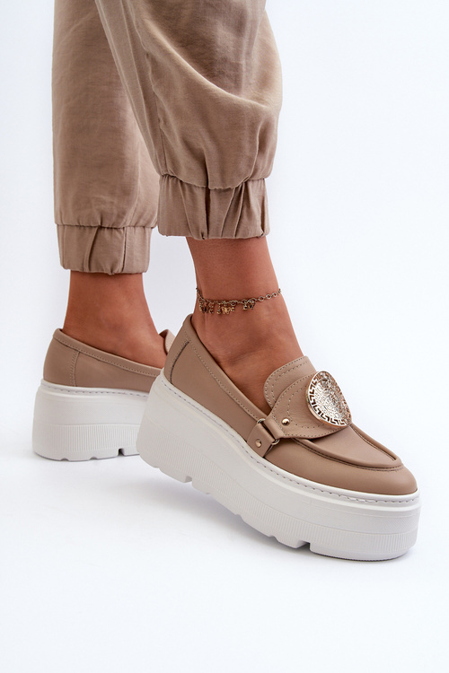 Zazoo 3458 Dámske kožené mokasíny s ozdobou béžové