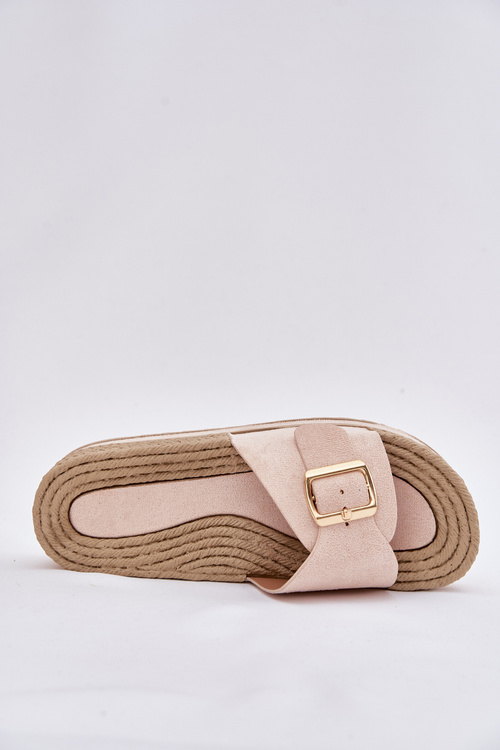 Dámské Pantofle Na Platformě Se Zlatou Sponou Béžové Selira