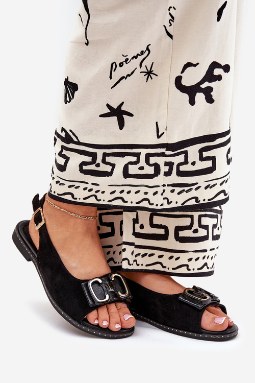 Ploché Sandále S Dekoráciou Eko Semiš Čierne Lilria