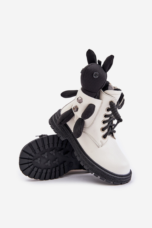 Kožené Zateplené Detské Topánky Na Zips S Medveďom Biele Vinceza 36261