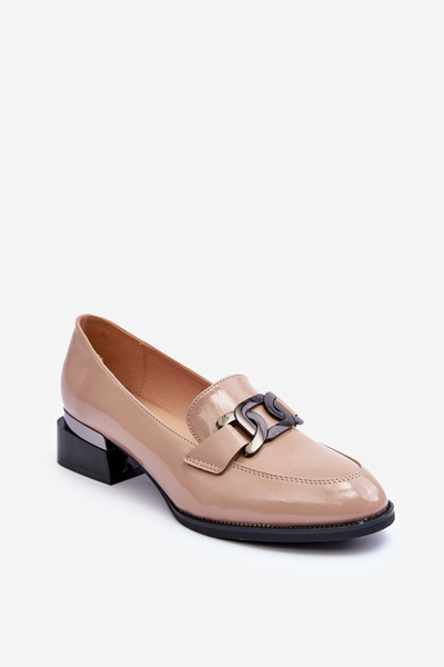 Lakované polobotky mokasíny na podpatku bežové Sakina