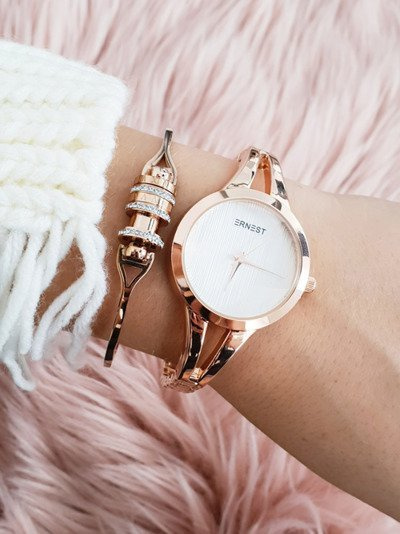 Dámske hodinky Ernest na náramku ružové zlato elegantné