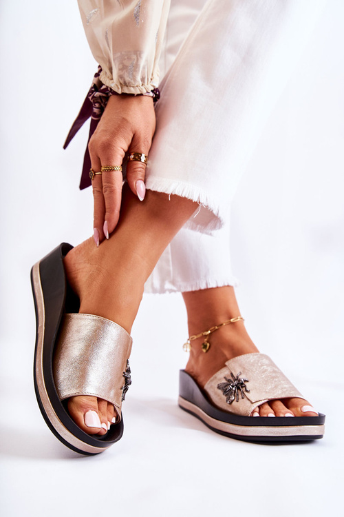 Módní dámské pantofle s ozdobou zlaté Holle